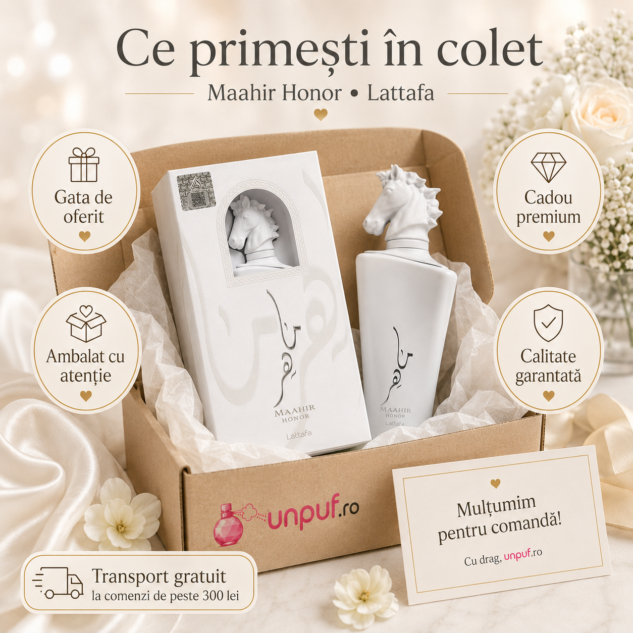 Parfum Maahir Honor Lattafa potrivit pentru zi de zi, birou, &icirc;nt&acirc;lniri și evenimente